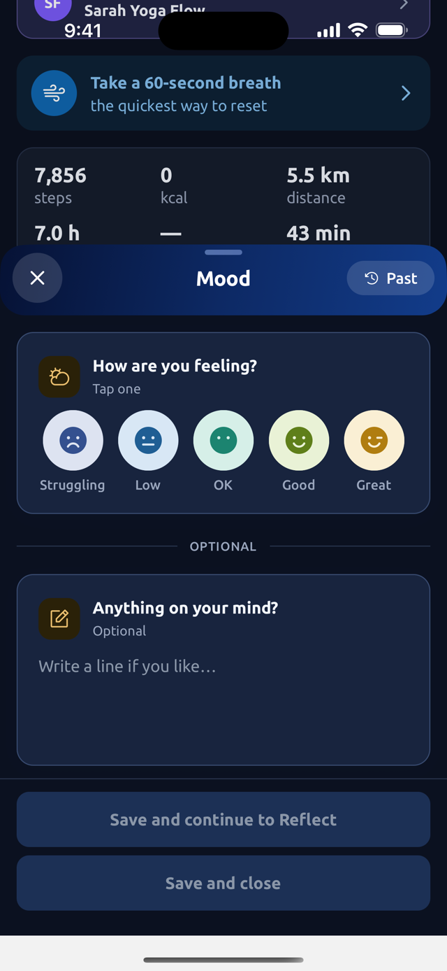 The mood check-in with five faces